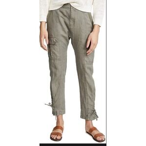 Joie Telutci Cargo Pants in Fatigue Green Lace Up Cuffs Linen Women's Size 6‎